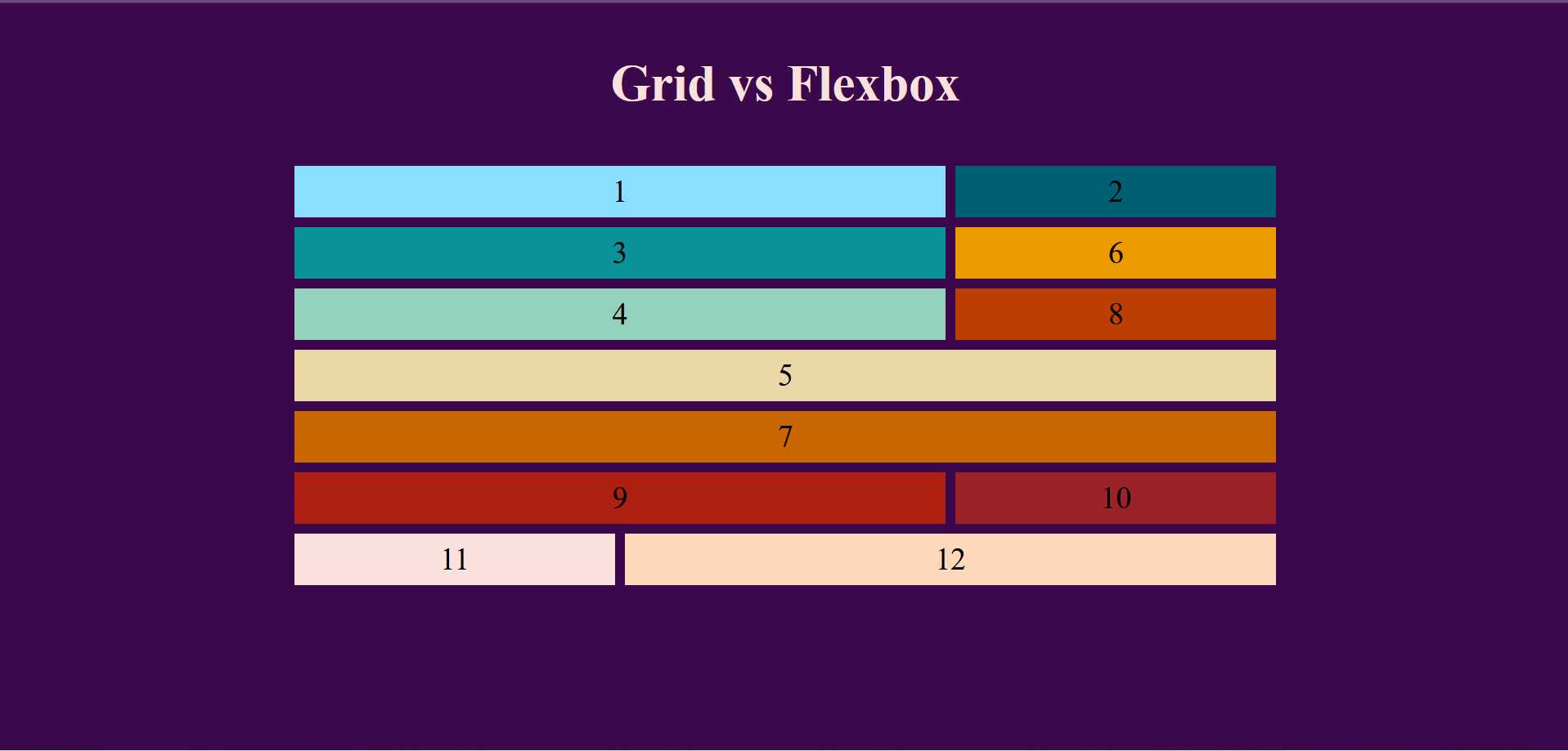 12 boxes to demonstrate the flexbox versus grid layout