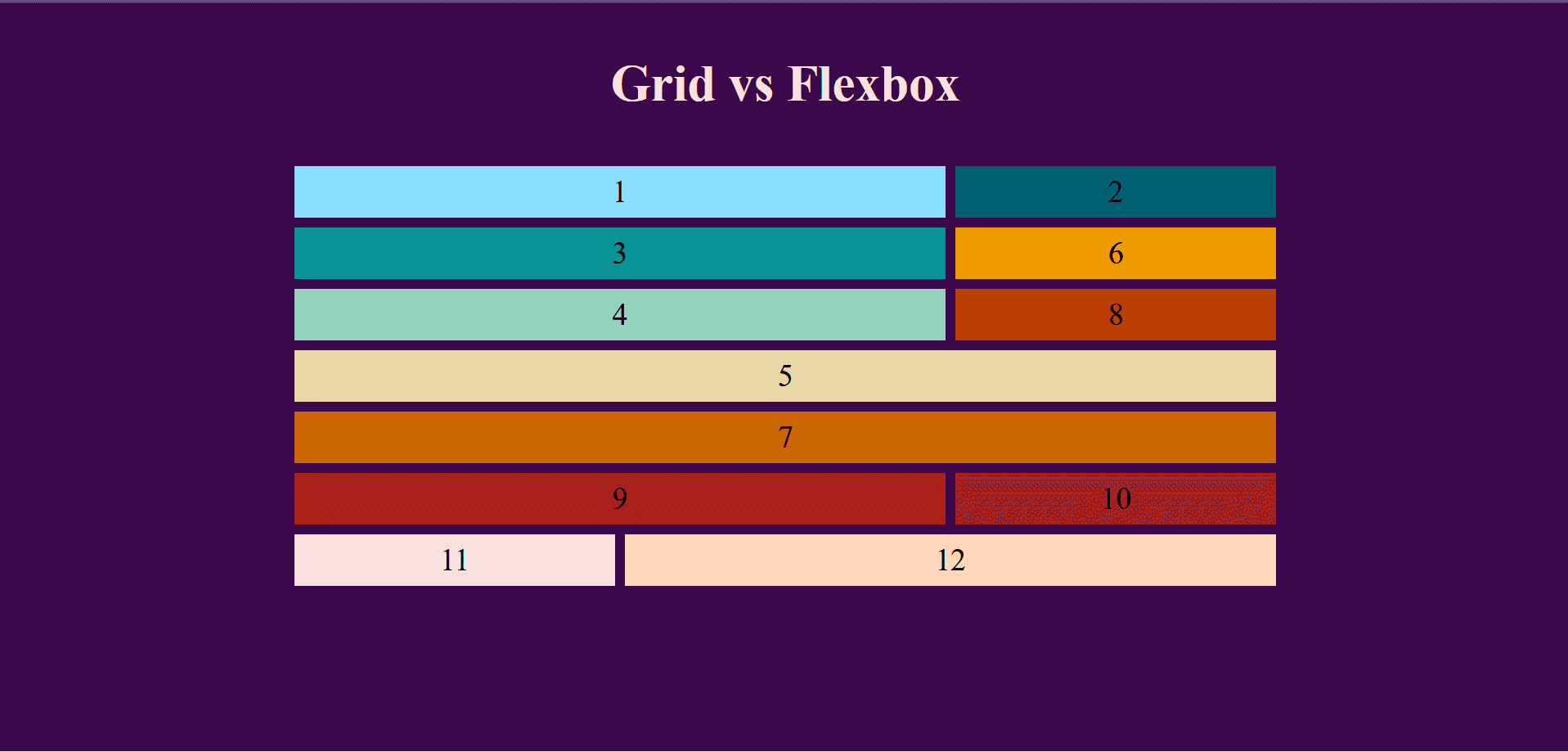 12 boxes to demonstrate the flexbox versus grid layout