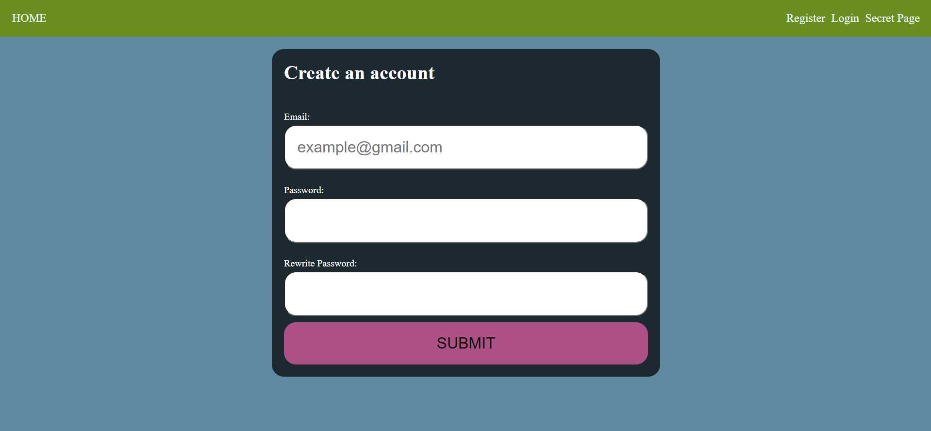 A picture of the home page of the finished project