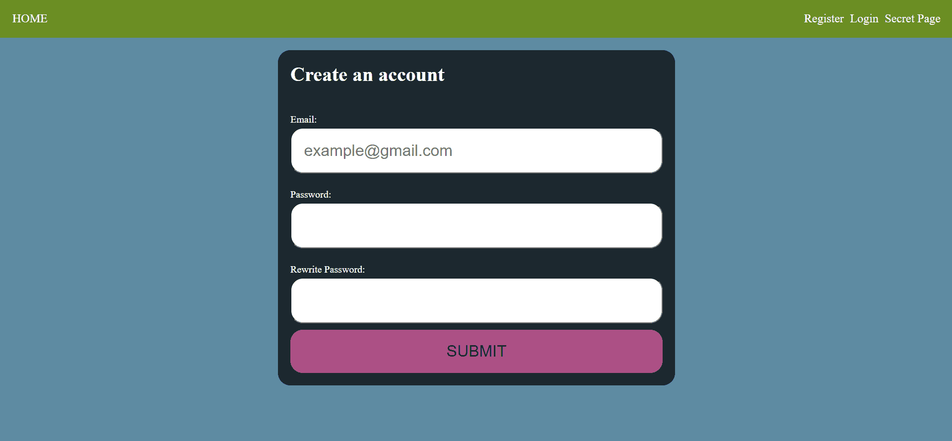 A picture of the home page of the finished project
